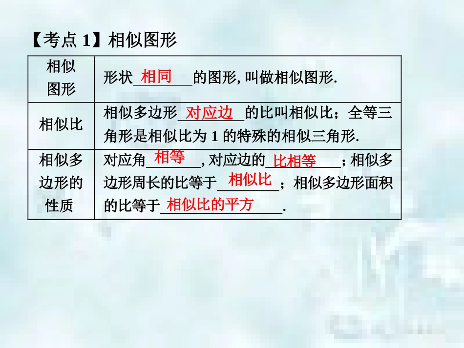 中考数学总复习 第三部分 图形与几何 第7单元 平行四边形与几何变换 第33课时 相似优质课件 新人教版_第2页