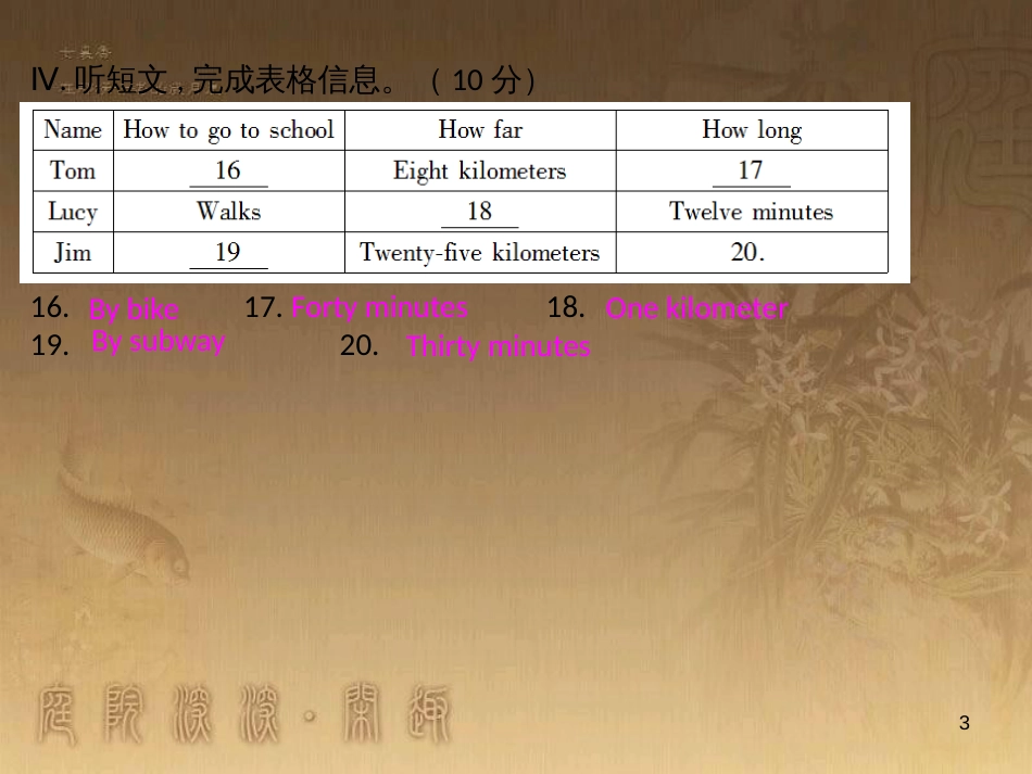 七年级英语下册 Unit 3 How do you get to school综合测试课件 （新版）人教新目标版_第3页