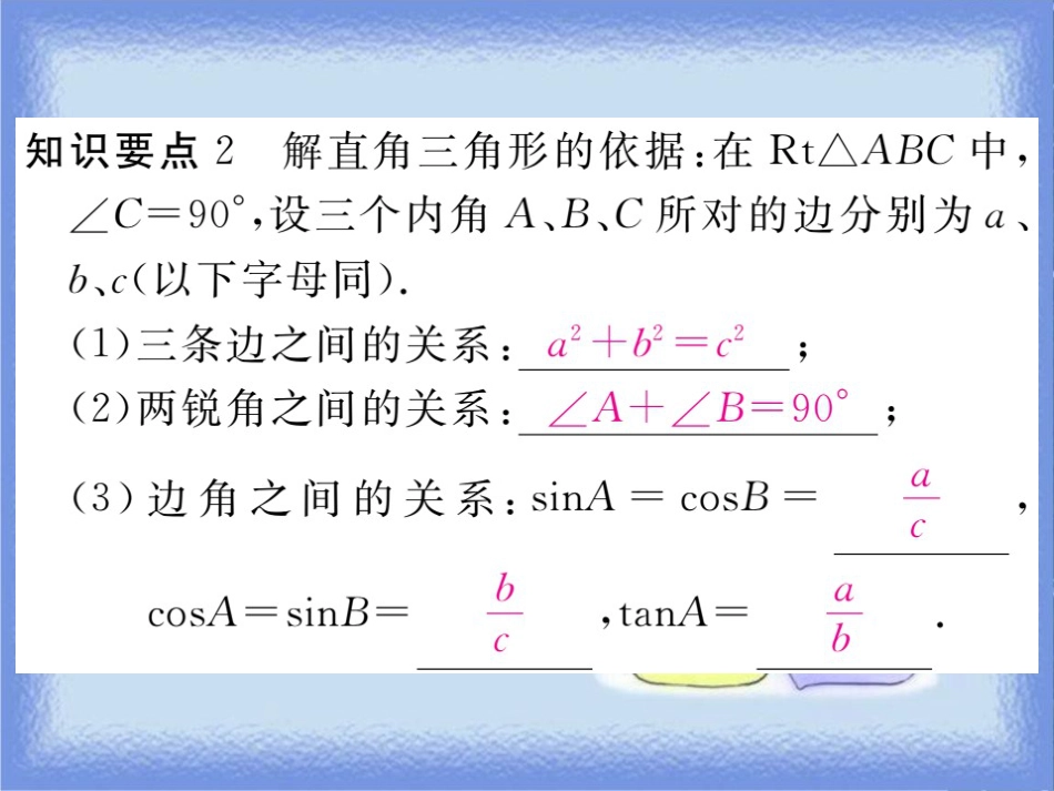 九年级数学上册 第24章 解直角三角形 24.4 解直角三角形 第1课时 解直角三角形及其简单应用习题讲评课件 （新版）华东师大版_第3页