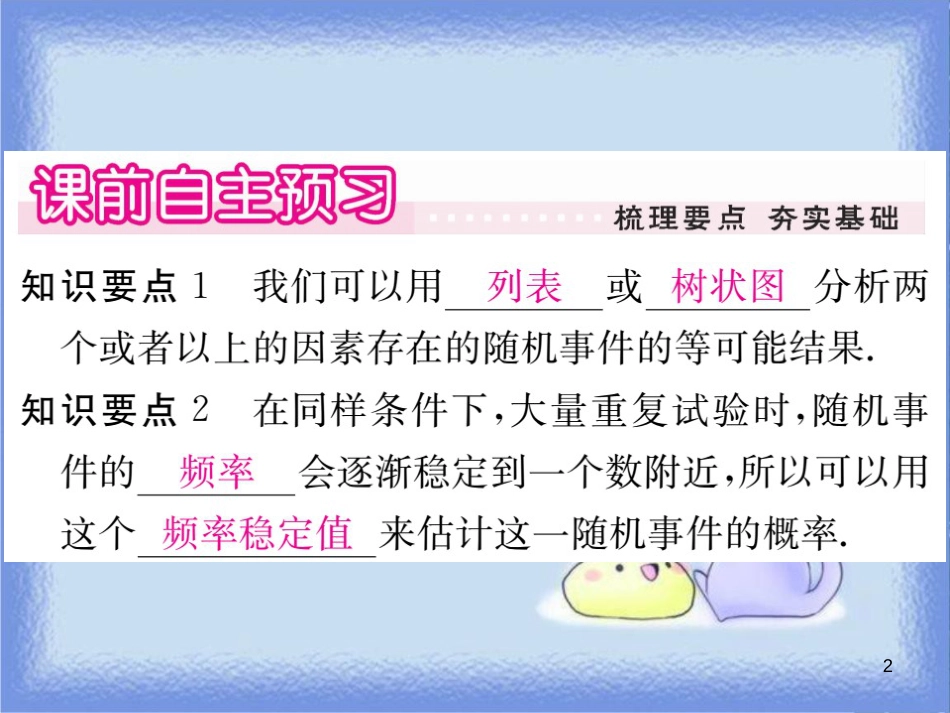 九年级数学上册 第25章 随机事件的概率 25.2 随机事件的概率 25.2.2 频率与概率习题讲评课件 （新版）华东师大版_第2页