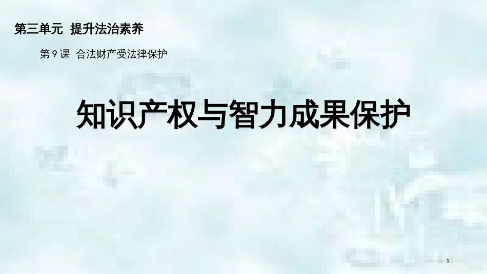 九年级道德与法治上册 第三单元 提升法治素养 第9课 合法财产受法律保护 第2框 知识产权与智力成果保护优质课件 苏教版_第1页