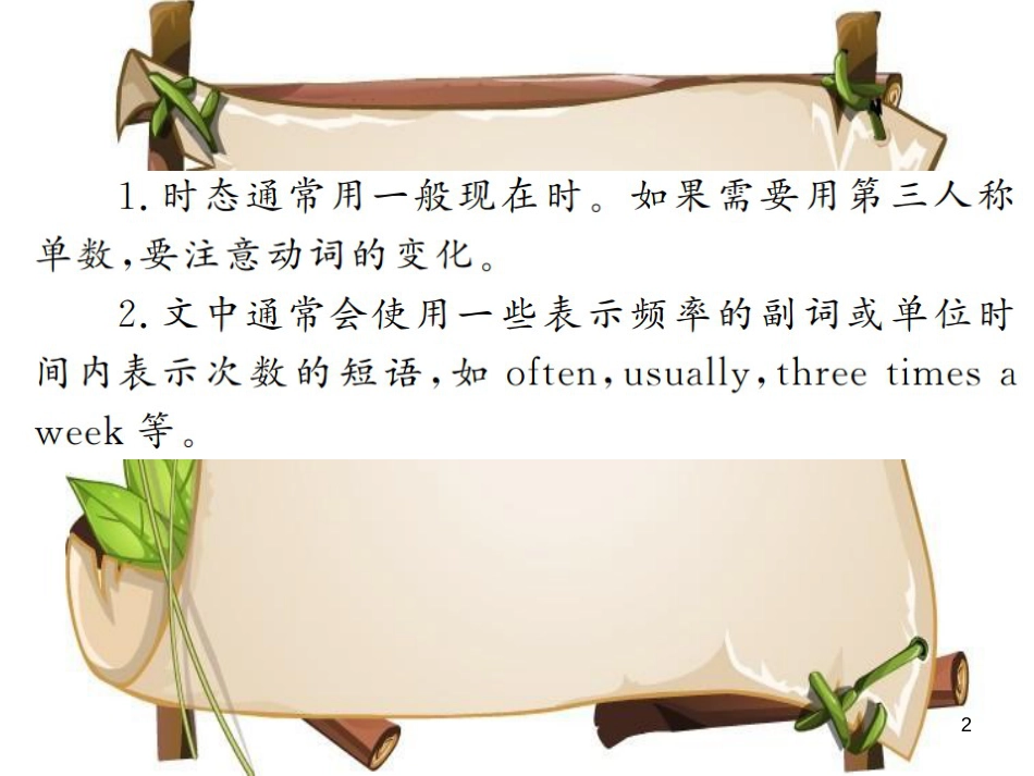 （河南专用）八年级英语上册 Unit 2 How often do you exercise写作小专题习题课件 （新版）人教新目标版_第2页