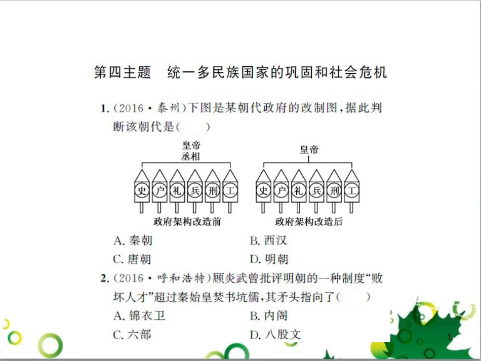 中考历史总复习 模块一 中国古代史 第一单元 中华文明的起源、国家的产生和社会的发展课时提升课件 (57)_第1页