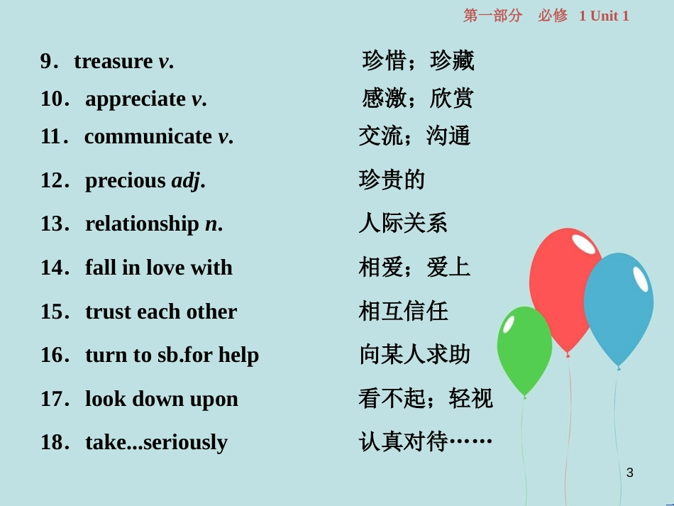 （浙江专版）高考英语一轮复习 第一部分 基础考点聚焦 Unit 1 Friendship课件 新人教版必修1_第3页