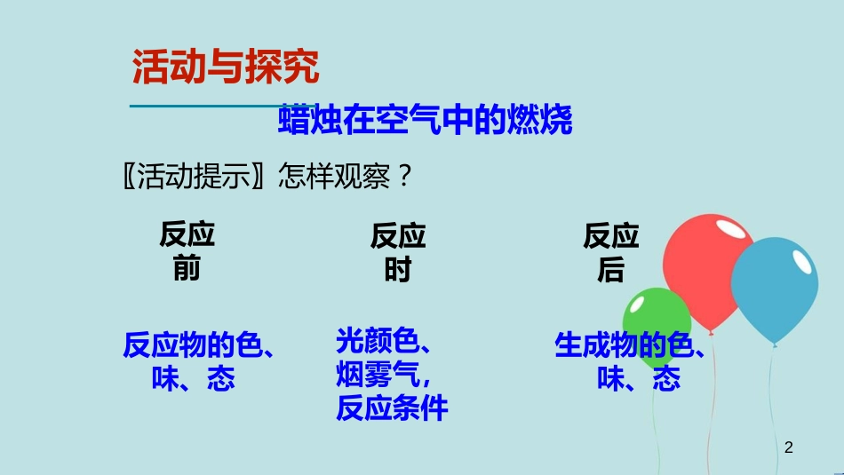 （遵义专版）九年级化学全册 第1章 开启化学之门 第2节 化学研究些什么 第1课时 化学研究物质的性质与变化教学课件 沪教版_第2页