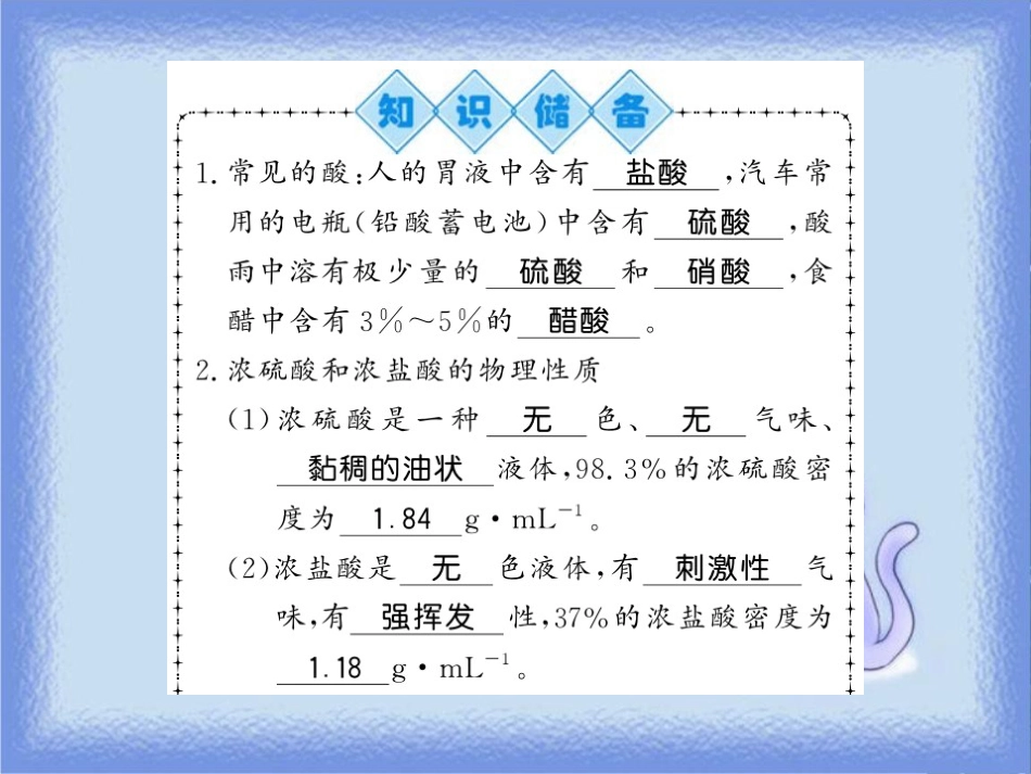 九年级化学下册 第7章 应用广泛的酸、碱、盐 第2节 常见的酸和碱（第1课时）常见的酸及其物理性质习题课件 沪教版_第2页