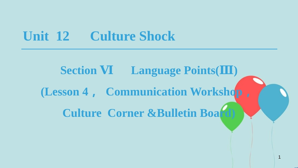 高中英语 Unit 12 Culture Shock Section Ⅵ Language Points(Ⅲ)(Lesson 4，Communication Workshop，Culture Corner &Bulletin Board)课件 北师大版必修4_第1页