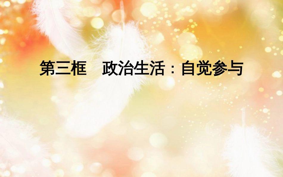 高中政治 第一单元 公民的政治生活 第一课 生活在人民当家作主的国家 第三框 政治生活自觉参与课件 新人教版必修2_第1页