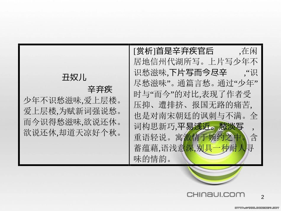 高中语文 第二单元 宋词鉴赏单元知能整合课件 新人教版必修4 (38)_第2页