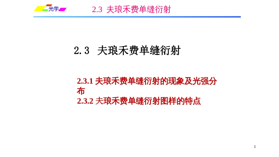 (1.5.7)--2.3.1夫琅禾费单缝衍射的现象及光强分布_第1页