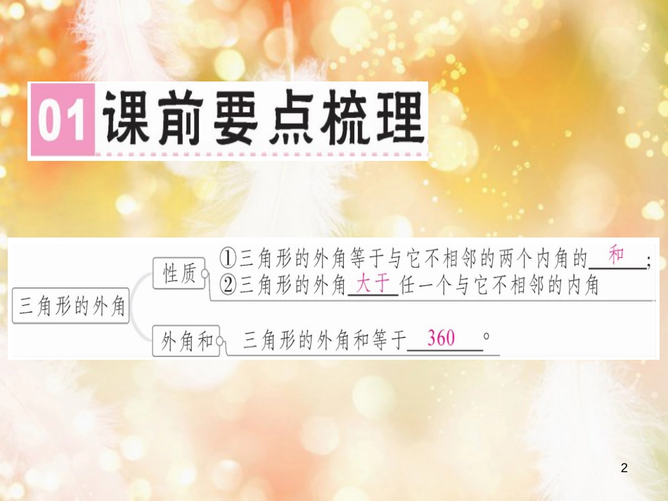 八年级数学上册 第十一章《三角形》11.2 与三角形有关的角 11.2.2 三角形的外角课件 （新版）新人教版_第2页