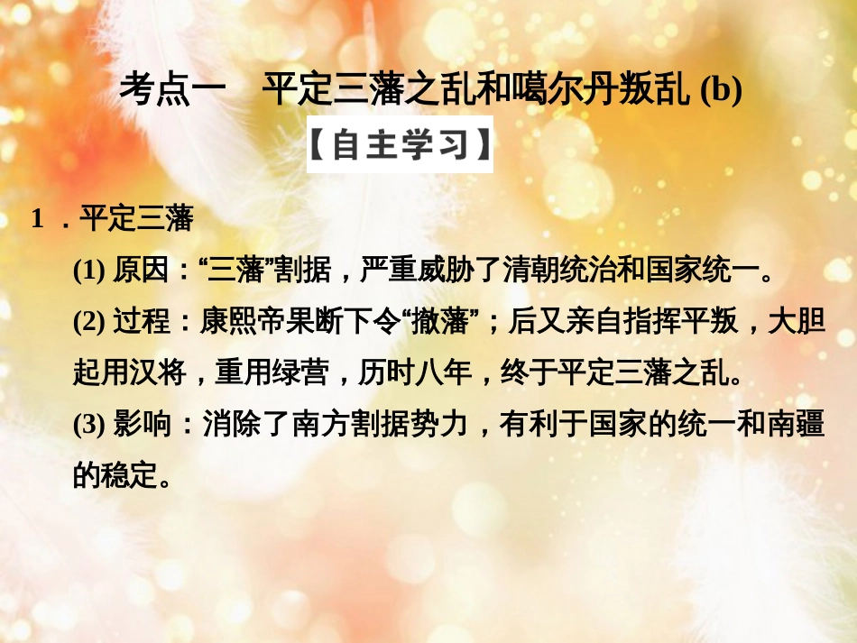 （浙江专用）高中历史 第一单元 古代中国的政治家 第3课时 统一多民族国家的捍卫者康熙帝课件 新人教版选修4_第3页