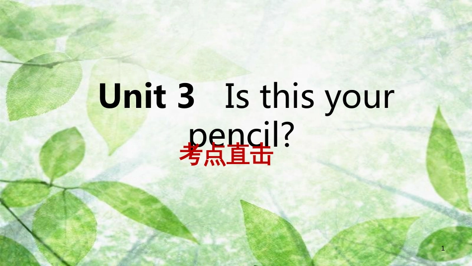 七年级英语上册 Unit 3 Is this your pencil Section A考点直击优质课件 （新版）人教新目标版_第1页