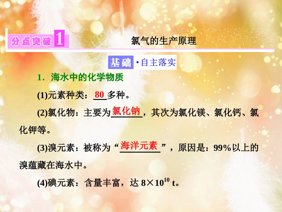 （浙江专版）高中化学 专题2 从海水中获得的化学物质 第一单元 第一课时 氯气的生产原理及其性质课件 苏教版必修1_第3页