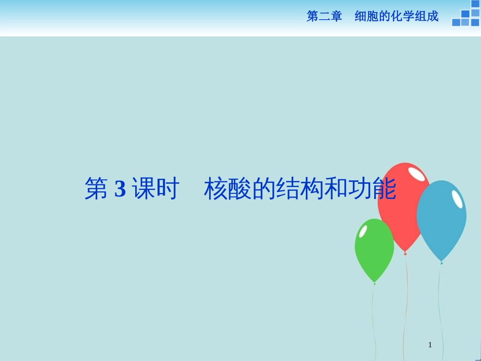 高中生物 第二章 细胞的化学组成 第二节 细胞中的生物大分子 第3讲 核酸的结构和功能课件 苏教版必修1_第1页