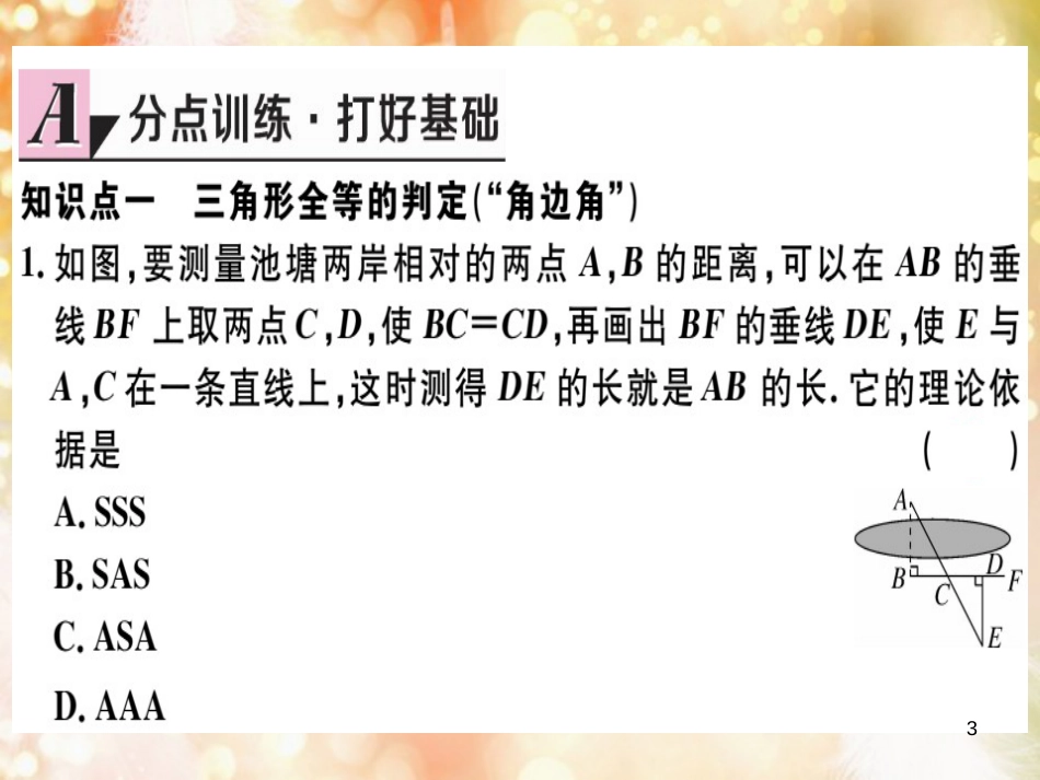 八年级数学上册 第十二章 全等三角形 12.2 三角形全等的判定 第3课时“边角边”“角角边”习题讲评课件 （新版）新人教版_第3页