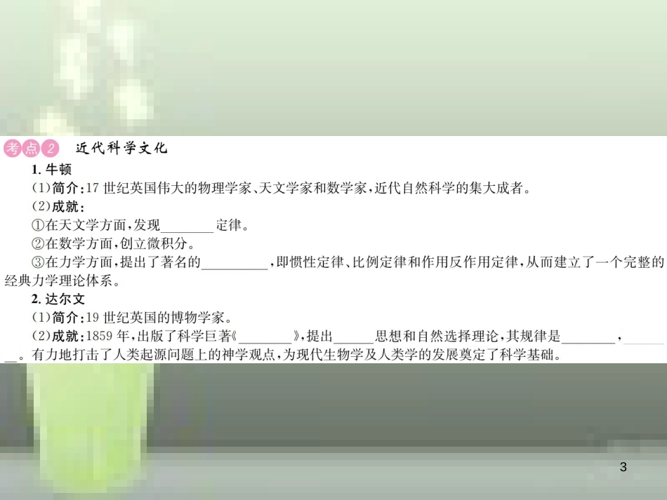 中考历史 基础复习 九年级部分 世界近代史 第十九讲 第二次工业革命和近代科学文化优质课件_第3页