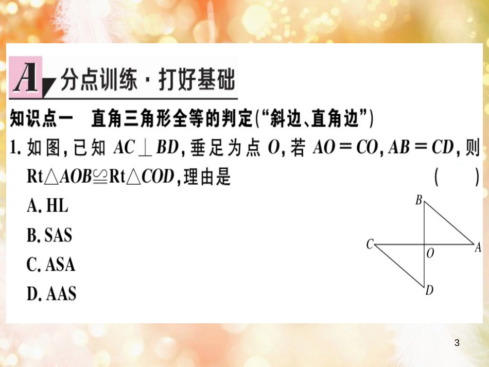 八年级数学上册 第十二章 全等三角形 12.2 三角形全等的判定 第4课时“斜边、直角边”习题讲评课件 （新版）新人教版_第3页