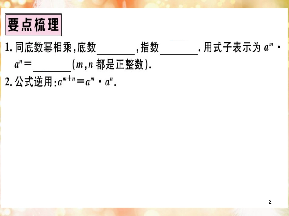 八年级数学上册 第十四章 整式的乘法与因式分解 14.1 整式的乘法 14.1.1 同底数幂的乘法习题讲评课件 （新版）新人教版_第2页