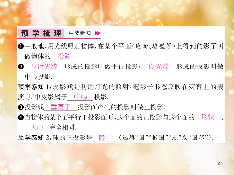 （遵义专版）九年级数学下册 第29章 投影与视图 29.1 投影习题课件 （新版）新人教版_第2页