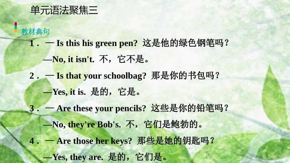 七年级英语上册 Unit 3 Is this your pencil单元语法聚焦三优质课件 （新版）人教新目标版_第2页