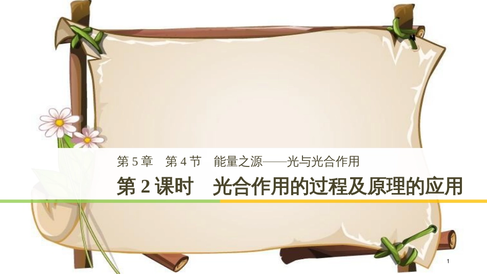 （全国通用版）高中生物 第五章 细胞的能量供应和利用 第4节 第2课时 光合作用的过程及原理的应用课件 新人教版必修1_第1页