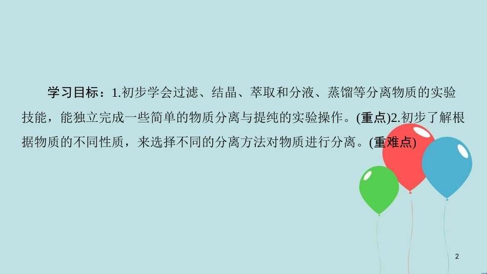 高中化学 专题1 化学家眼中的物质世界 第2单元 研究物质的实验方法 第1课时 物质的分离与提纯课件 苏教版必修1_第2页