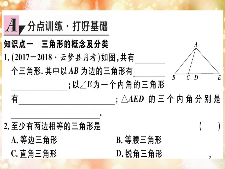 八年级数学上册 第十一章 三角形 11.1 与三角形有关的线段 11.1.1 三角形的边习题讲评课件 （新版）新人教版_第3页