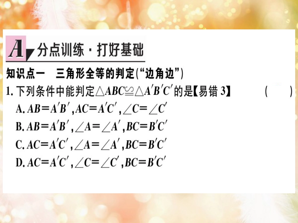 八年级数学上册 第十二章 全等三角形 12.2 三角形全等的判定 第2课时“边角边”习题讲评课件 （新版）新人教版_第3页