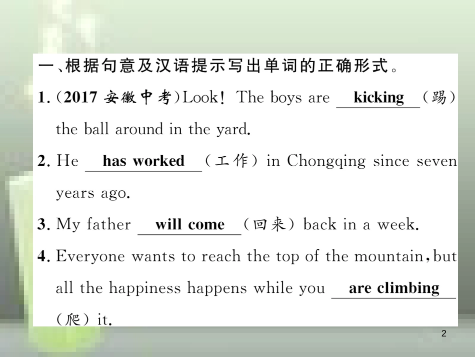 中考英语特训总复习 第二部分 语法专题突破篇 第28课时 动词的时态、语态（精练）优质课件_第2页