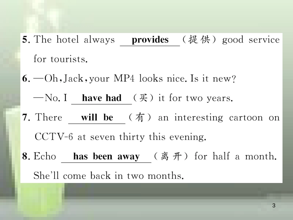 中考英语特训总复习 第二部分 语法专题突破篇 第28课时 动词的时态、语态（精练）优质课件_第3页