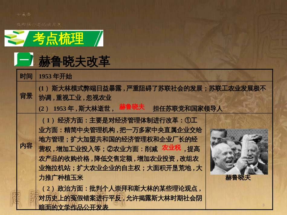中考历史 主题6 社会主义国家的改革与演变、亚非拉国家的独立和振兴复习课件_第3页