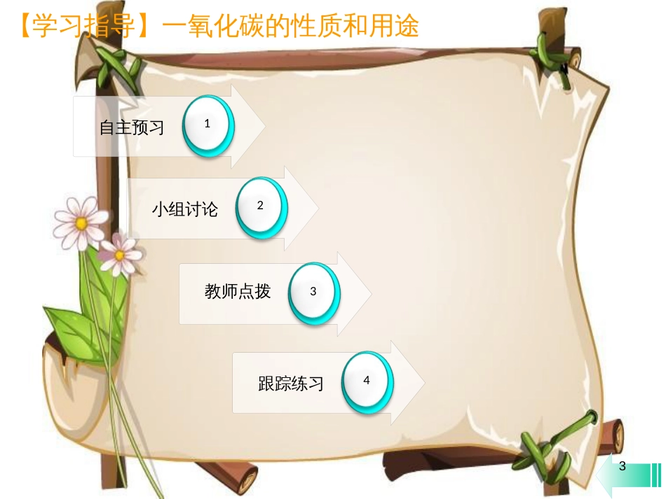 （全国通用版）九年级化学上册 第六单元 碳和碳的氧化物 课题3 二氧化碳和一氧化碳 第2课时 一氧化碳课堂导学课件 （新版）新人教版_第3页