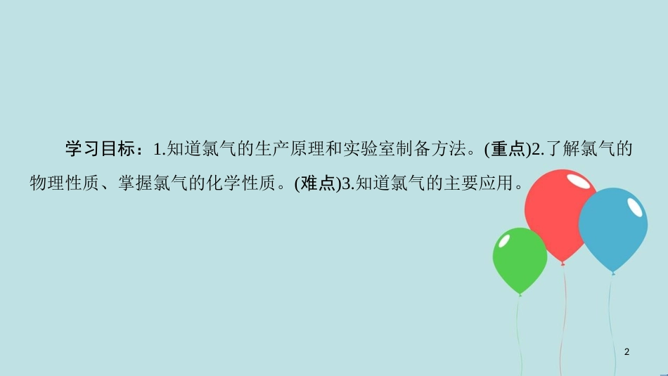 高中化学 专题2 从海水中获得的化学物质 第1单元 氯、溴、碘及其化合物 第1课时 氯气的生产原理及其性质课件 苏教版必修1_第2页