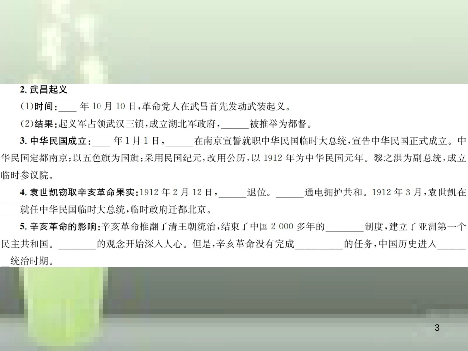 中考历史 基础复习 八年级部分 中国近代史 第七讲 从辛亥革命到新文化运动优质课件_第3页