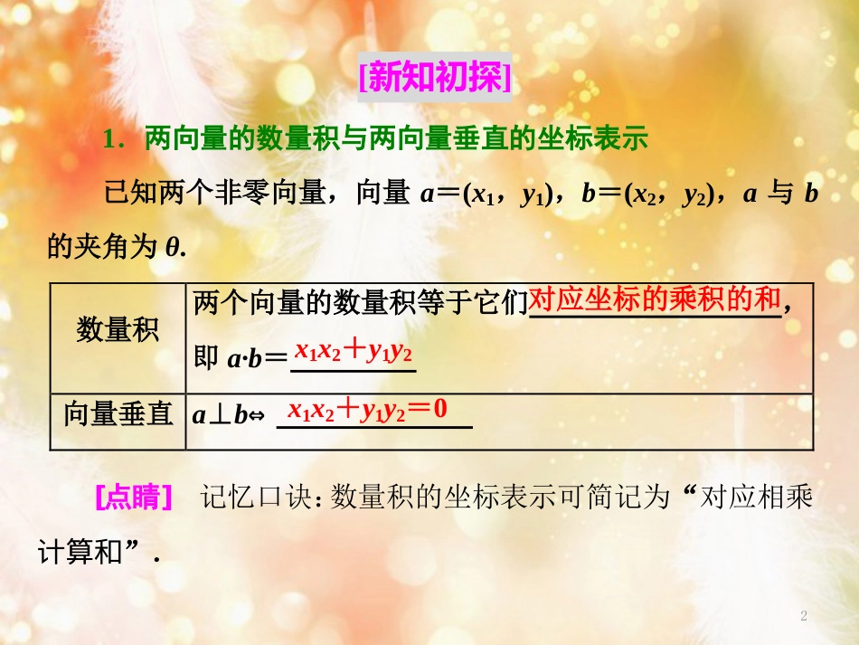 （浙江专版）高中数学 第二章 平面向量 2.4.2 平面向量数量积的坐标表示、模、夹角课件 新人教A版必修4_第2页