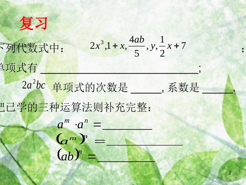 陕西省安康市石泉县池河镇八年级数学上册 14.1 整式的乘法 14.1.4 整式的乘法（1）课件 （新版）新人教版_第2页