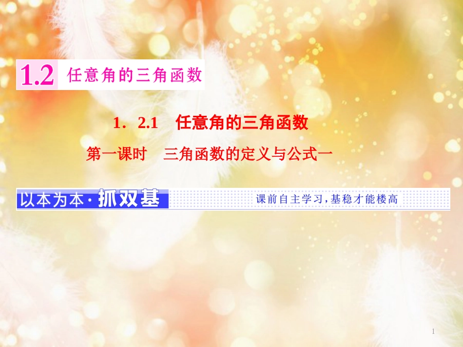 （浙江专版）高中数学 第一章 三角函数 1.2.1 第一课时 三角函数的定义与公式一课件 新人教A版必修4_第1页