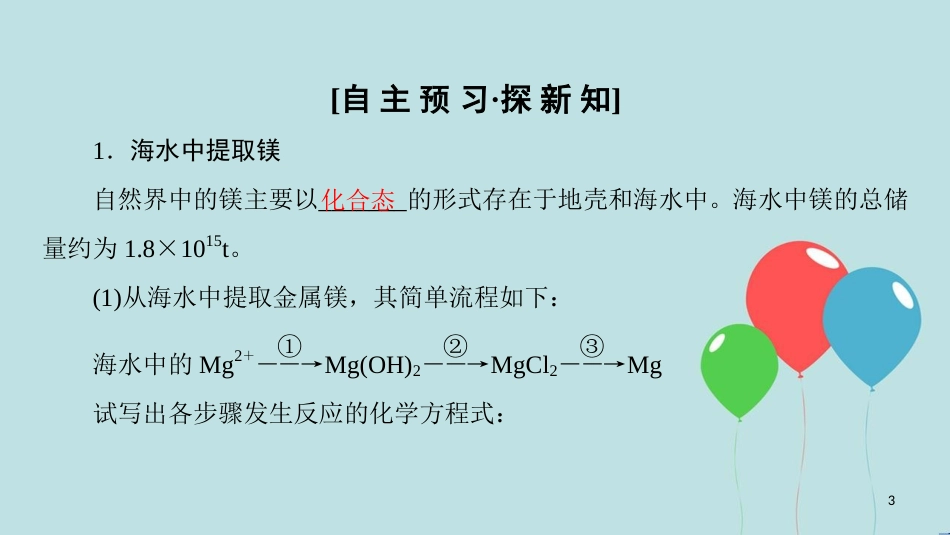 高中化学 专题2 从海水中获得的化学物质 第2单元 钠、镁及其化合物 第4课时 镁的提取及应用课件 苏教版必修1_第3页