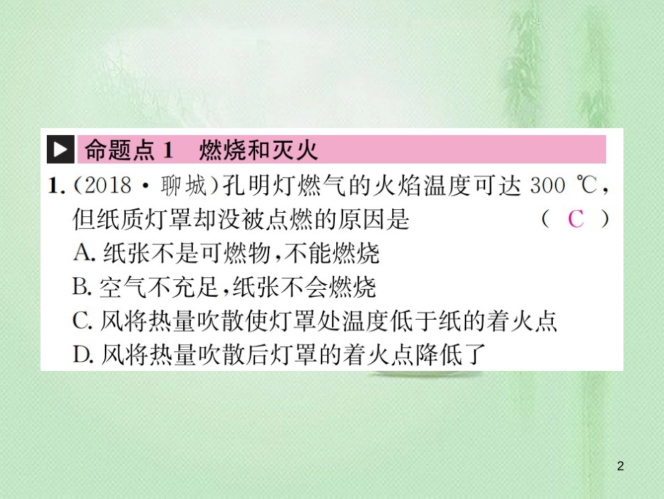 中考化学总复习 教材考点梳理 第六单元 燃烧与燃料 第1课时 燃烧与灭火 化石燃料的利用优质课件 鲁教版_第2页