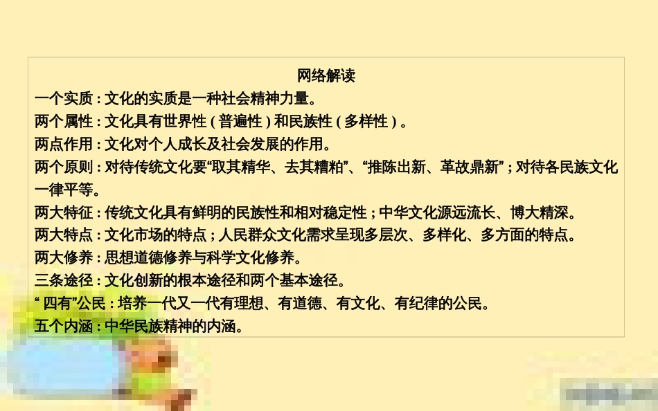 高考政治一轮复习 第一单元 文化与生活单元优化总结课件 新人教版必修3 (712)_第3页