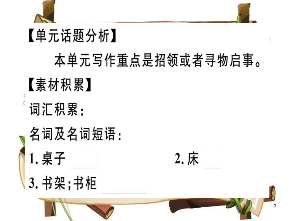 （安徽专版）七年级英语上册 Unit 4 Where’s my schoolbag写作专项习题讲评课件 （新版）人教新目标版_第2页
