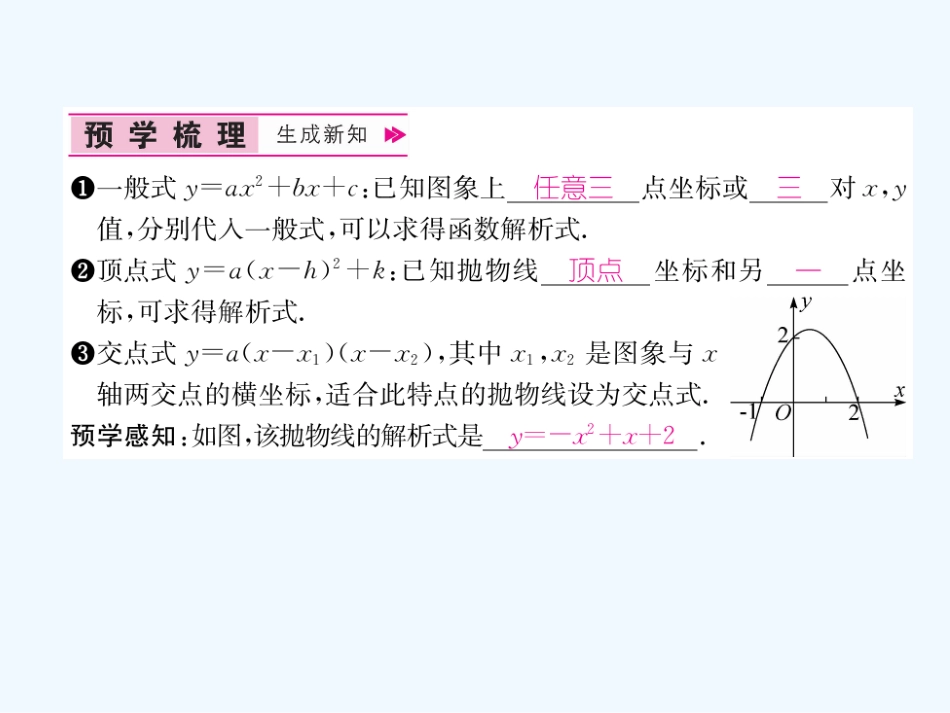 （遵义专版）九年级数学上册 第22章 二次函数 22.1 二次函数的图象和性质 22.1.4 二次函数y＝ax2+bx+c的图象和性质 第2课时 用待定系数法求二次函数的解析式习题课件 （新版）新人教版_第2页