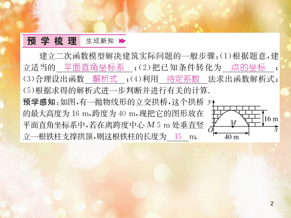 （遵义专版）九年级数学上册 第22章 二次函数 22.3 实际问题与二次函数 第3课时 二次函数与拱桥问题习题课件 （新版）新人教版_第2页