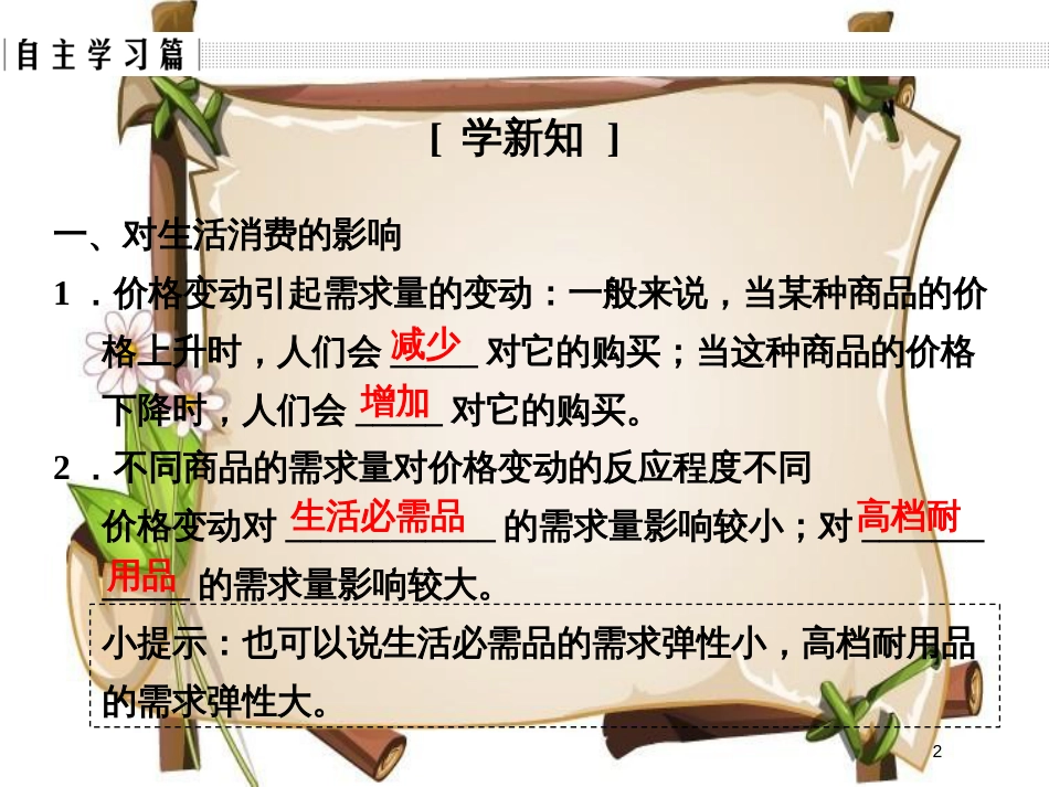 （全国通用版）高中政治 第一单元 生活与消费 第二课 多变的价格 2 价格变动的影响课件 新人教版必修1_第2页
