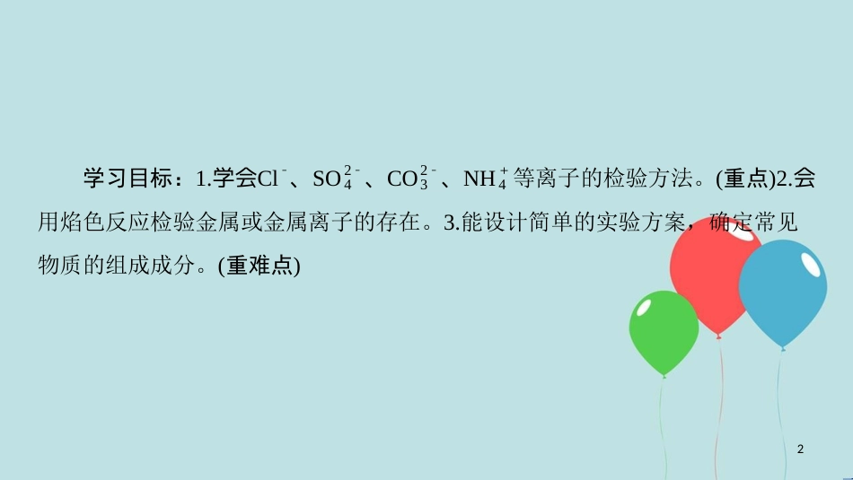 高中化学 专题1 化学家眼中的物质世界 第2单元 研究物质的实验方法 第2课时 常见物质的检验课件 苏教版必修1_第2页