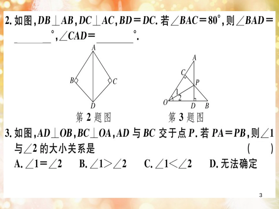 八年级数学上册 第十二章 全等三角形 12.3 角的平分线的性质 第2课时 角平分线的判定习题讲评课件 （新版）新人教版_第3页