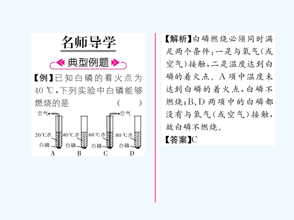 （遵义专版）九年级化学上册 第4章 认识化学变化 第1节 常见的化学反应—燃烧 第1课时 燃烧的条件 完全燃烧与不完全燃烧习题课件 沪教版_第2页