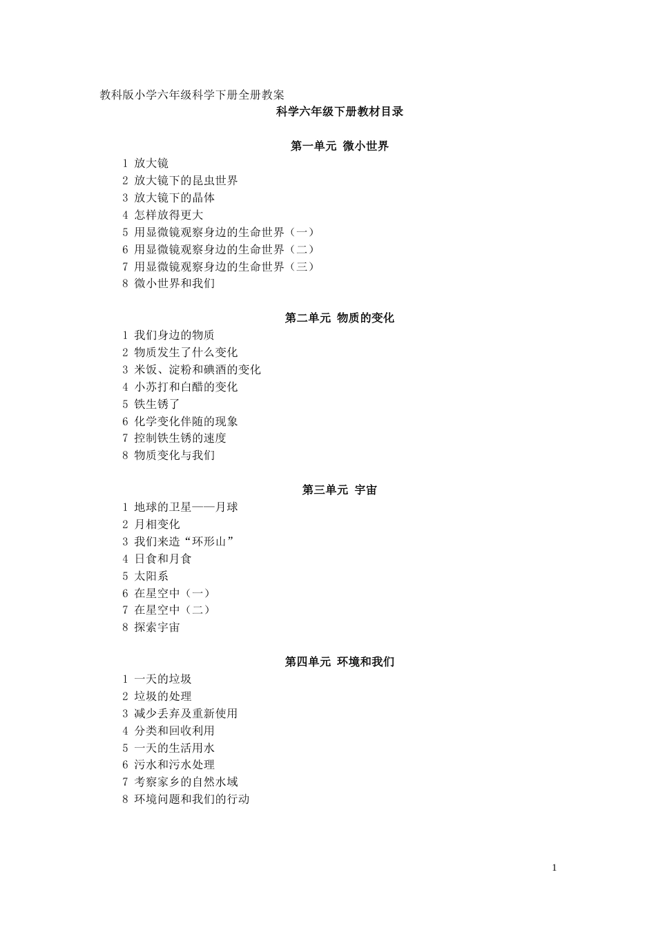 教科版小学六年级科学下册全册教案[共50页]_第1页