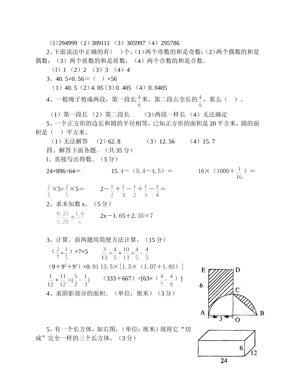 小学数学毕业测试题02[共4页]_第2页